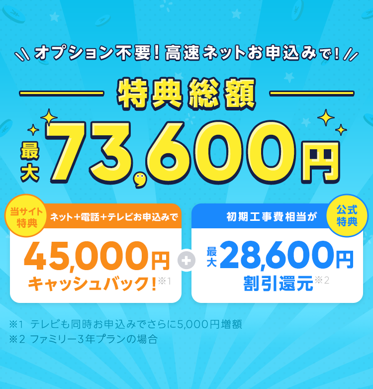 特典総額最大73,600円